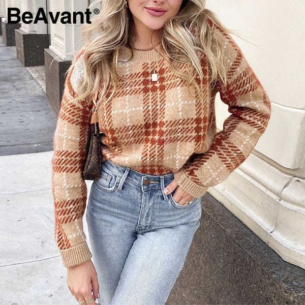 beavant women geometric plaid knitted sweater women casual office lady pullover sweater female autumn winter retro jumper 210709, White;black
beavant women geometric plaid knitted sweater women casual office lady pullover sweater female autumn winter retro jumper 210709, White;black