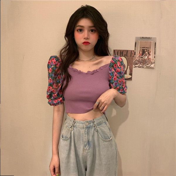women's t-shirt floral stitching bubble sleeve thin summer 2021 korean slim fit short bottomed top, White
women's t-shirt floral stitching bubble sleeve thin summer 2021 korean slim fit short bottomed top, White