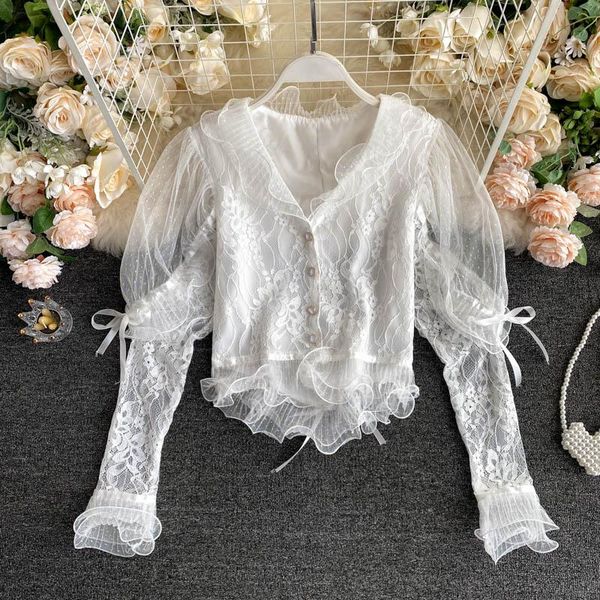 women's blouses & shirts fairy sweet design ruffled lace chiffon shirt women feminine fashion blouse, White
women's blouses & shirts fairy sweet design ruffled lace chiffon shirt women feminine fashion blouse, White