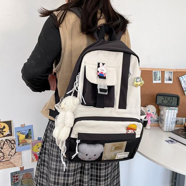 school bags multi-pocket waterproof women backpack large capacity lovely contrast color travel bag
school bags multi-pocket waterproof women backpack large capacity lovely contrast color travel bag