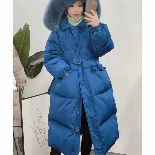 white duck down 2021 new long loose knee hooded real wool collar white jacket for women, Black
white duck down 2021 new long loose knee hooded real wool collar white jacket for women, Black