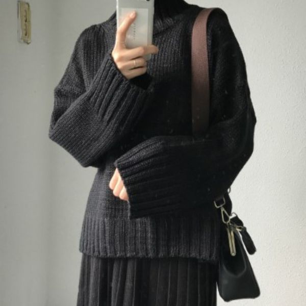 2021 new lazy style sweater for women autumn winter korean chic solid color loose thicken pullovers pull femme warm student jumper ivwc, White;black
2021 new lazy style sweater for women autumn winter korean chic solid color loose thicken pullovers pull femme warm student jumper ivwc, White;black