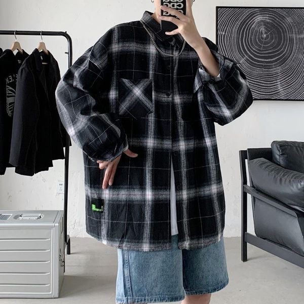 men's casual shirts long sleeve shirt men spring 2021 plaid salt base logo ins loose jacket, White;black
men's casual shirts long sleeve shirt men spring 2021 plaid salt base logo ins loose jacket, White;black