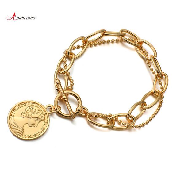 charm bracelets amorcome female double layer charms beauty head coin pendant bracelet for women gold color alloy fashion jewlery, Golden;silver
charm bracelets amorcome female double layer charms beauty head coin pendant bracelet for women gold color alloy fashion jewlery, Golden;silver