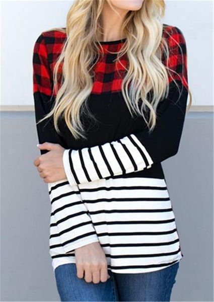 plaid long sleeve t-shirt women stitching stripe tee autumn casual tee fashion female loose t shirt spring stylish tee, White
plaid long sleeve t-shirt women stitching stripe tee autumn casual tee fashion female loose t shirt spring stylish tee, White