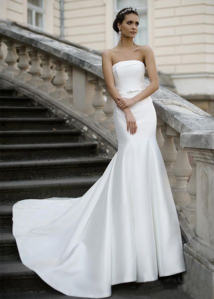 2021 new strapless pleat matte satin mermaid applique lace wedding bow sash bridal gowns vestidos de novia encaje h7ja, White
2021 new strapless pleat matte satin mermaid applique lace wedding bow sash bridal gowns vestidos de novia encaje h7ja, White