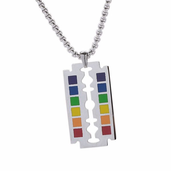1pcs fashion rainbow safety razor blade pendant gay pride necklace hip hop lesbian gay love blade beaded chain jewelry, Silver
1pcs fashion rainbow safety razor blade pendant gay pride necklace hip hop lesbian gay love blade beaded chain jewelry, Silver
