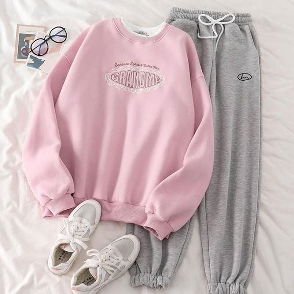 2021 autumn winter pink two piece set veet suit women embroidery round ne pullover loose sports harem pants women clothing, Black
2021 autumn winter pink two piece set veet suit women embroidery round ne pullover loose sports harem pants women clothing, Black