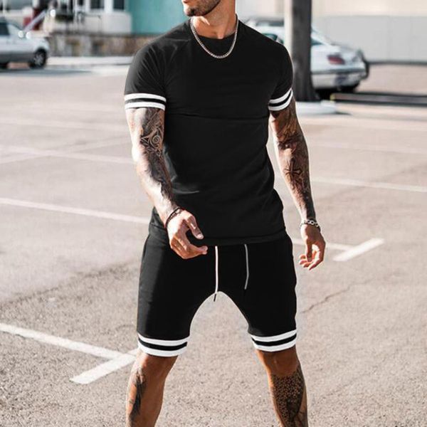 men's tracksuits men short sleeve t-shirt biker breeches shorts pants sport suits summer 2-piece beach patchwork striped sets, Gray
men's tracksuits men short sleeve t-shirt biker breeches shorts pants sport suits summer 2-piece beach patchwork striped sets, Gray