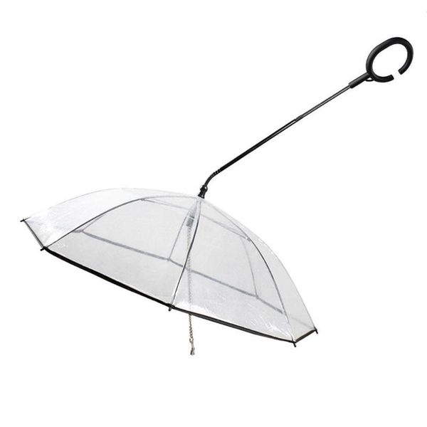dog apparel c-shaped handle transparent pet umbrella with leash for rain walking