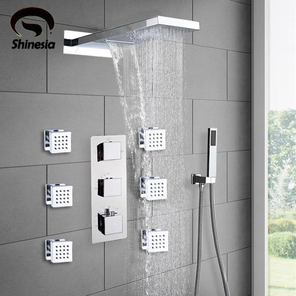 shinesia chrome thermostatic shower faucets set rain waterfall shower massage jets 4-way thermostatic mixer tap bath set
shinesia chrome thermostatic shower faucets set rain waterfall shower massage jets 4-way thermostatic mixer tap bath set