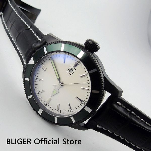 bliger 46mm relojes hombre 2018 white sterile iron plate green bezel black pvd case miyota automatic clock relogio bi19, Slivery;brown
bliger 46mm relojes hombre 2018 white sterile iron plate green bezel black pvd case miyota automatic clock relogio bi19, Slivery;brown