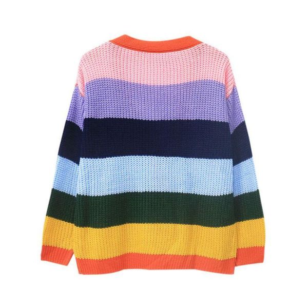 women's jackets colored striped stitching cardigan three buckles casual loose sweater large size autumn, Black;brown
women's jackets colored striped stitching cardigan three buckles casual loose sweater large size autumn, Black;brown