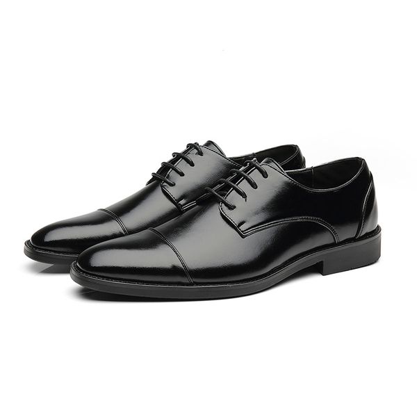 men formal shoes leather business casual shoes men dress office luxury shoes male breathable oxfords 2021dress, Black