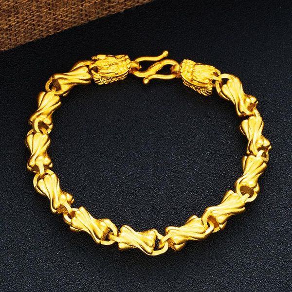 link, chain unique wrist bracelet yellow gold filled solid mens jewelry, Black