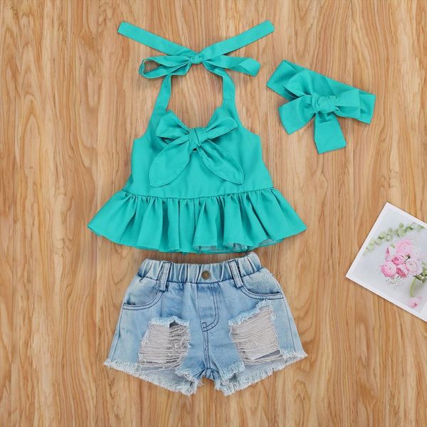 1 6y summer lovely kids girls clothes sets bowknot sleeveless ruffles vest denim shorts headband, White
1 6y summer lovely kids girls clothes sets bowknot sleeveless ruffles vest denim shorts headband, White