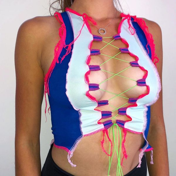 open line color block hollow out string cross tie up crop streetwear trendy colorful tank, White
open line color block hollow out string cross tie up crop streetwear trendy colorful tank, White