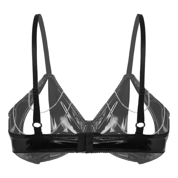 lingerie open bra womens keyhole patent leather lingerie bra chain decor wireless unlined brassiere bralette underwear, Black;white
lingerie open bra womens keyhole patent leather lingerie bra chain decor wireless unlined brassiere bralette underwear, Black;white