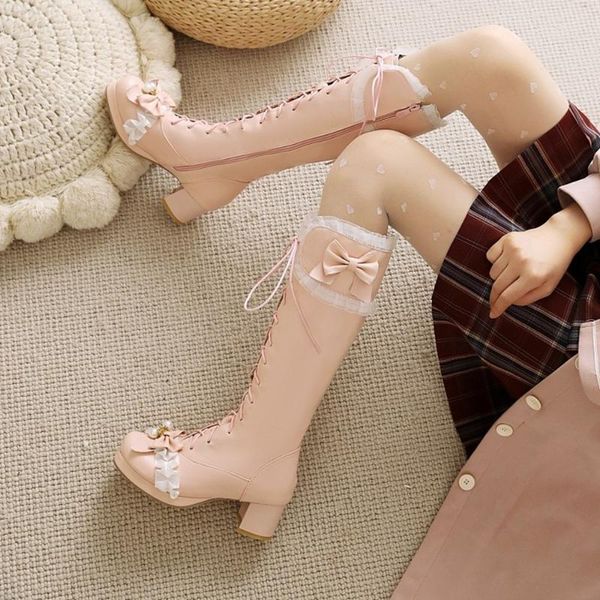 boots womens round toe bowknot lace knee thigh block high heel shoes thick lolita sweet cosplay x-mas gift size 30-46 48, Black
boots womens round toe bowknot lace knee thigh block high heel shoes thick lolita sweet cosplay x-mas gift size 30-46 48, Black