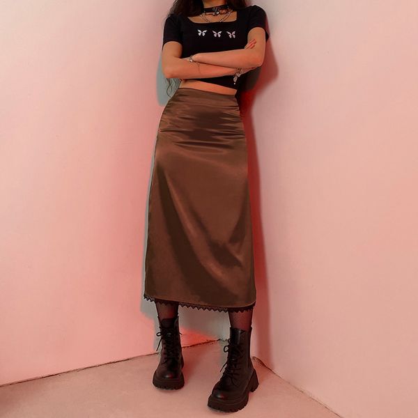 vintage high waist satin midi skirt women brown black lace patchwork elegant skirts ladies summer streetwear y2k 90s
vintage high waist satin midi skirt women brown black lace patchwork elegant skirts ladies summer streetwear y2k 90s