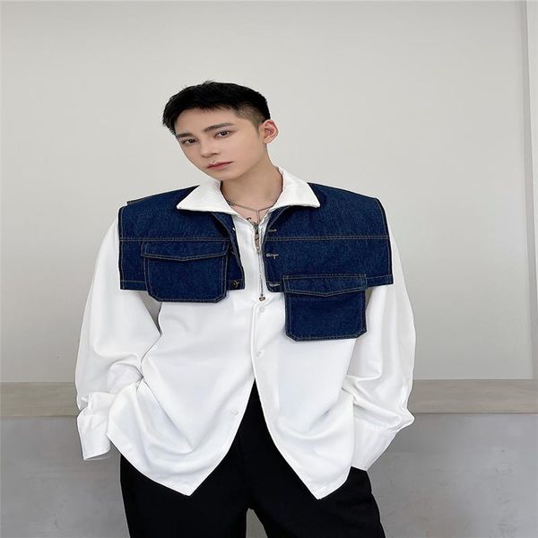 men's vests men vest autumn denim cotton pockets blue fashion hip hop steetwear owen gothic japan style korean male spring, Black;white 
men's vests men vest autumn denim cotton pockets blue fashion hip hop steetwear owen gothic japan style korean male spring, Black;white