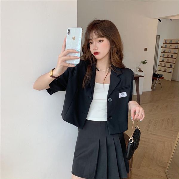 women's suits & blazers summer elegant short sleeve blazer for women fashion korean single breasted coat casual loose clothes, White;black
women's suits & blazers summer elegant short sleeve blazer for women fashion korean single breasted coat casual loose clothes, White;black