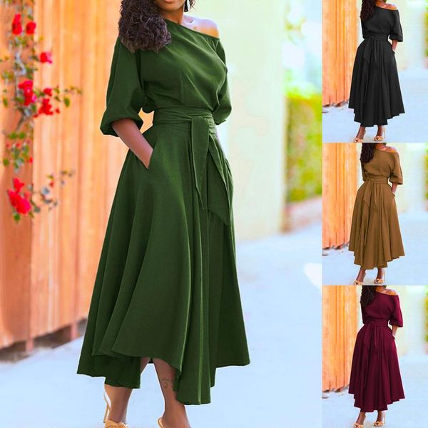 casual dresses off shoulder irregular dress for women elegant ladies lace up temperament office pocket long female maxi, Black;gray
casual dresses off shoulder irregular dress for women elegant ladies lace up temperament office pocket long female maxi, Black;gray