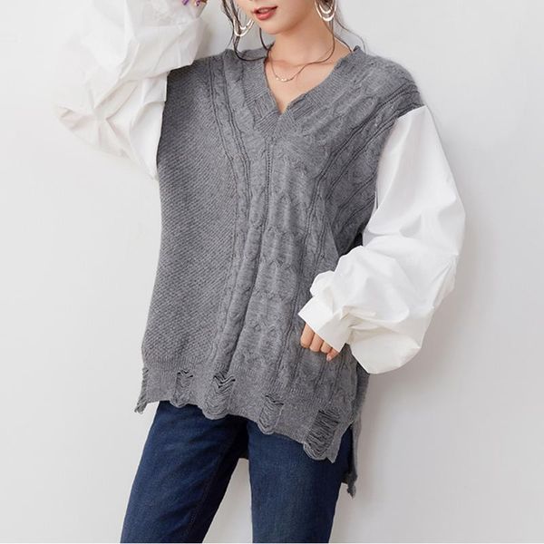 women's sweaters pullover 2021 solid color patchwork worn style sweater suitable for autumn and winter casual commuter women, White;black
women's sweaters pullover 2021 solid color patchwork worn style sweater suitable for autumn and winter casual commuter women, White;black