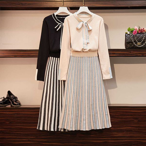 two piece dress women autumn winter elegant knitted 2 set bow collar knitting sweater + long midi striped pattern skirt suits x9v1, White
two piece dress women autumn winter elegant knitted 2 set bow collar knitting sweater + long midi striped pattern skirt suits x9v1, White