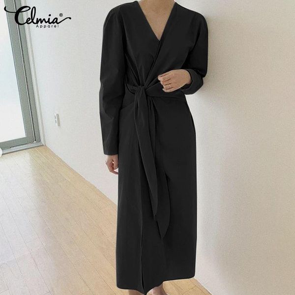 casual dresses celmia elegant wrap long shirt dress 2021 autumn bandage solid robe loose v-neck women puff sleeve vestido, Black;gray
casual dresses celmia elegant wrap long shirt dress 2021 autumn bandage solid robe loose v-neck women puff sleeve vestido, Black;gray