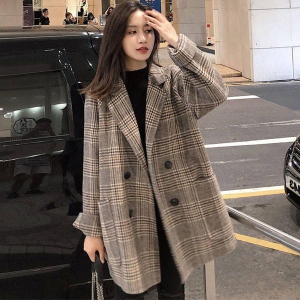 wool blends women classic medium-long style womens plaid students korean outwear elegant vintage double breasted oversize modern women', Black
wool blends women classic medium-long style womens plaid students korean outwear elegant vintage double breasted oversize modern women', Black
