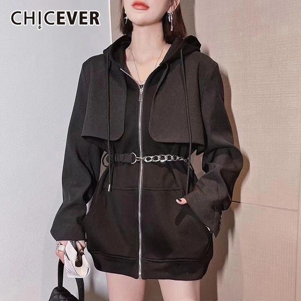 women's jackets chicever casual korean fashion jacket for women hooded collar long sleeve patchwork zipper drawstring solid coats femal, Black;brown
women's jackets chicever casual korean fashion jacket for women hooded collar long sleeve patchwork zipper drawstring solid coats femal, Black;brown