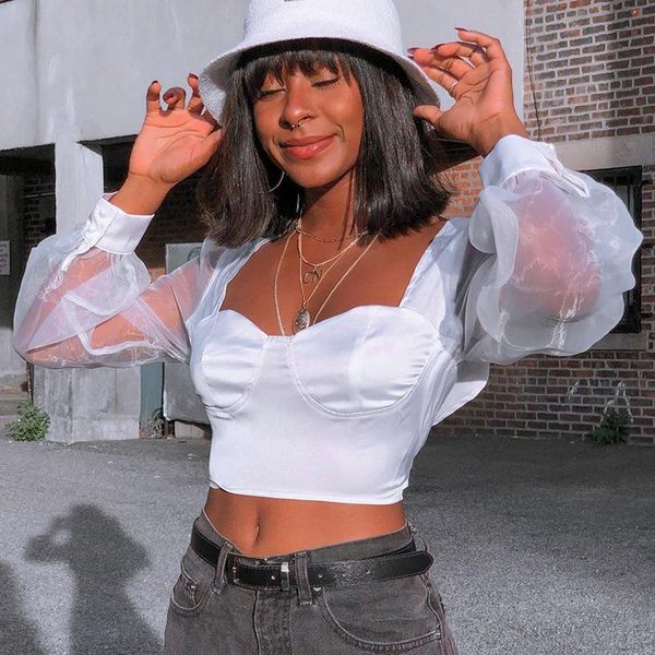 women's blouses & shirts retro fashion women sheer mesh shirt 2021 autumn casual long sleeve blouse see-through crop vest female, White
women's blouses & shirts retro fashion women sheer mesh shirt 2021 autumn casual long sleeve blouse see-through crop vest female, White