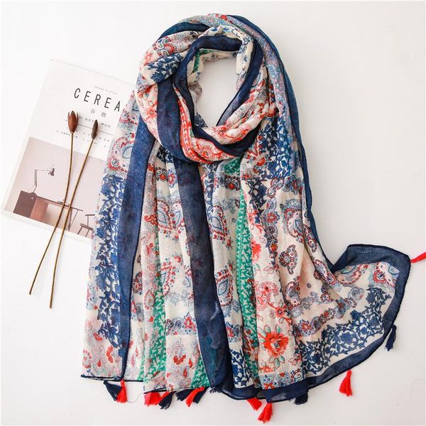 scarves style summer retro national tourism silk scarf cotton small flower printed colorful tassel women's shawl, Blue;gray
scarves style summer retro national tourism silk scarf cotton small flower printed colorful tassel women's shawl, Blue;gray