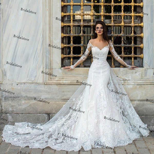 new arrival white mermaid wedding dresses with long sleeve elegant lace detachable train church country wedding gowns 2021 robes de mariée
new arrival white mermaid wedding dresses with long sleeve elegant lace detachable train church country wedding gowns 2021 robes de mariée