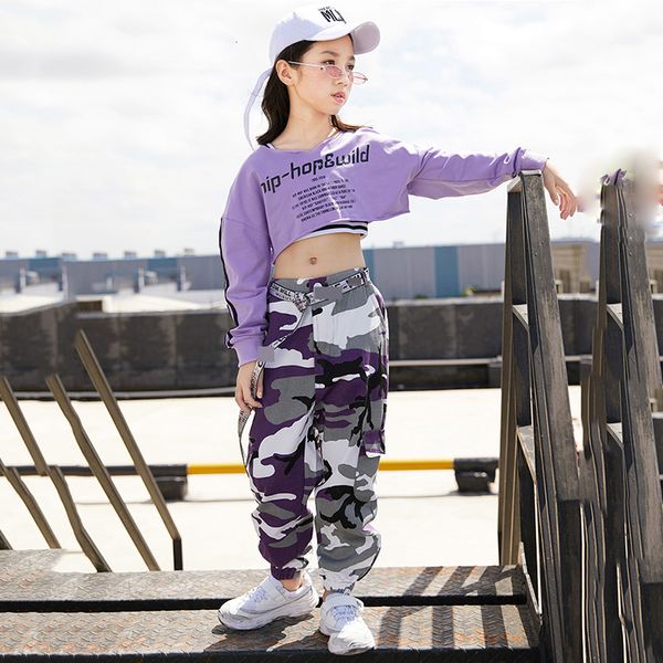 2021 new jazz dance costume kids hip hop clothing purple long sleeve camouflage pants black vest girls performance clothes, Black;red
2021 new jazz dance costume kids hip hop clothing purple long sleeve camouflage pants black vest girls performance clothes, Black;red
