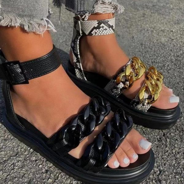 sandals 2021 fashion trigger shoes women's flat platform chain detail block sole casual gladiator buckle sand ins, Black
sandals 2021 fashion trigger shoes women's flat platform chain detail block sole casual gladiator buckle sand ins, Black