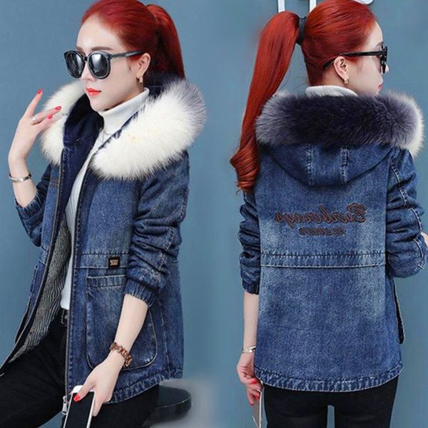 2021 New Women's Jacket Winter Thick Plus Cotton Denim Parkas Version Big Fur Collar Hooded Short Jeans Padded Coat H578 47PT, Black
2021 New Women's Jacket Winter Thick Plus Cotton Denim Parkas Version Big Fur Collar Hooded Short Jeans Padded Coat H578 47PT, Black