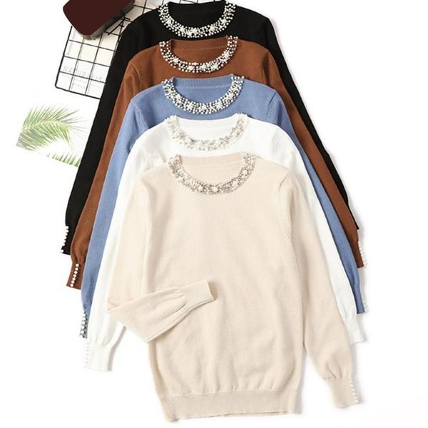 knitted sweater new autumn winter temperament o neck beading black blue elastic long sleeve fashion solid color elegant pullover, White;black
knitted sweater new autumn winter temperament o neck beading black blue elastic long sleeve fashion solid color elegant pullover, White;black
