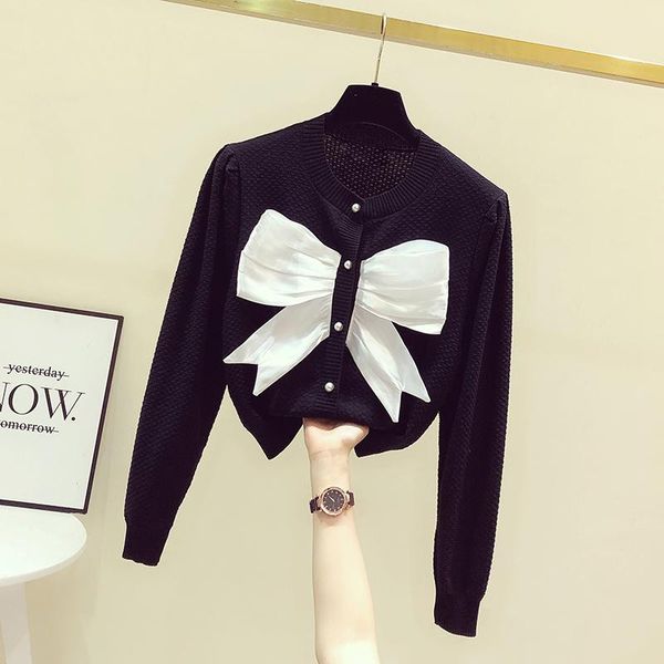 women's knits & tees bowknot knitted sweater female 2021 autumn korean round neck bead buttons sweet cardigan women knitwear sweaters f, White
women's knits & tees bowknot knitted sweater female 2021 autumn korean round neck bead buttons sweet cardigan women knitwear sweaters f, White