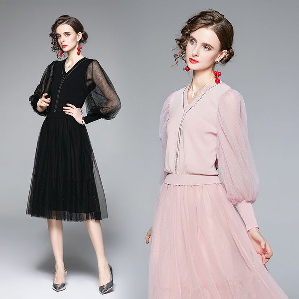 xiaoxiangfeng 2021 autumn and winter french medium long sleeve v-neck wave dot mesh sweater knitted bottomed dress, Black;gray
xiaoxiangfeng 2021 autumn and winter french medium long sleeve v-neck wave dot mesh sweater knitted bottomed dress, Black;gray