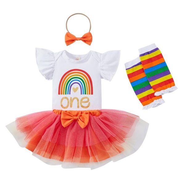 clothing sets 4pcs toddler summer outfits, rainbow flared short sleeves romper + tutu skirt leg warmer headband for baby girls, White
clothing sets 4pcs toddler summer outfits, rainbow flared short sleeves romper + tutu skirt leg warmer headband for baby girls, White