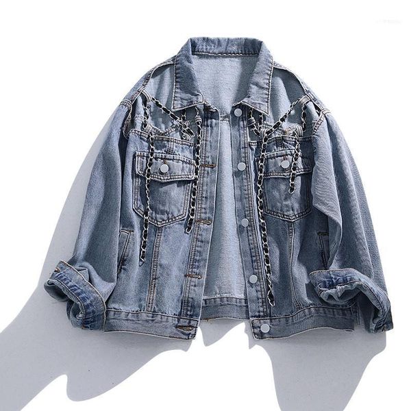 spring autumn long sleeve denim jacket women outwear streetwear fashion loose cool chain retro casual jeans jackets coat female1, Black;brown
spring autumn long sleeve denim jacket women outwear streetwear fashion loose cool chain retro casual jeans jackets coat female1, Black;brown