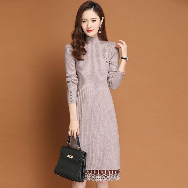 temperament women's 2020 new autumn and winter long half knitwear high collar lace base woolen dress hot, Black;gray
temperament women's 2020 new autumn and winter long half knitwear high collar lace base woolen dress hot, Black;gray