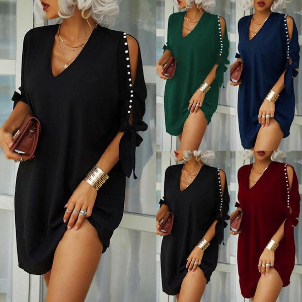 casual dresses 2021 spring and summer solid color strapless strappy three-quarter sleeves v-neck beaded loose dress, Black;gray
casual dresses 2021 spring and summer solid color strapless strappy three-quarter sleeves v-neck beaded loose dress, Black;gray
