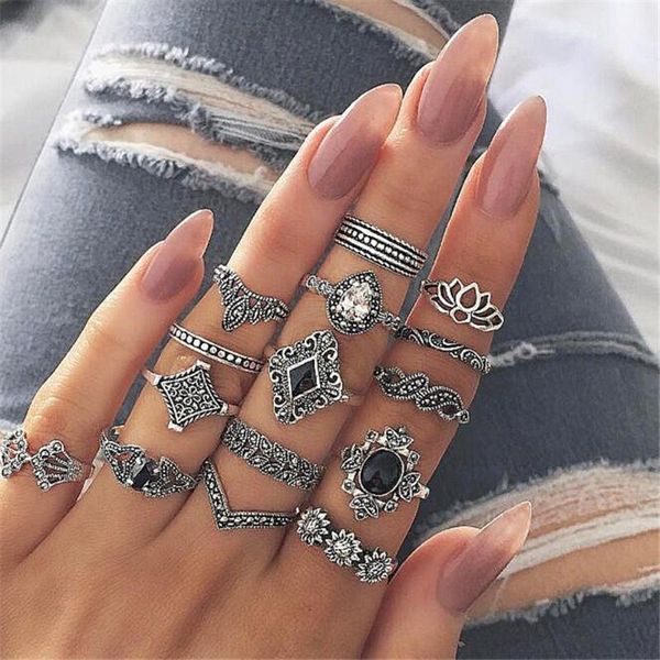cluster rings wholesale 15pcs/set bohemia geometric set lotus flower carved black knuckle women ring drop, Golden;silver
cluster rings wholesale 15pcs/set bohemia geometric set lotus flower carved black knuckle women ring drop, Golden;silver