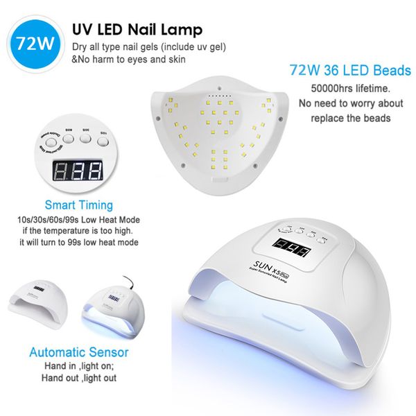 72w uv led nail lamp with 36 pcs leds for manicure gel nail dryer drying nail polish lamp 30s/60s/90s auto sensor manicure tools
72w uv led nail lamp with 36 pcs leds for manicure gel nail dryer drying nail polish lamp 30s/60s/90s auto sensor manicure tools