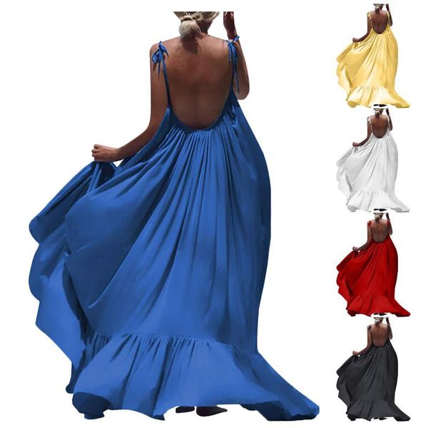 casual dresses backless solid dress women sleeveless plus size maxi ladies summer ruffle loose long beach vestidos, Black;gray
casual dresses backless solid dress women sleeveless plus size maxi ladies summer ruffle loose long beach vestidos, Black;gray