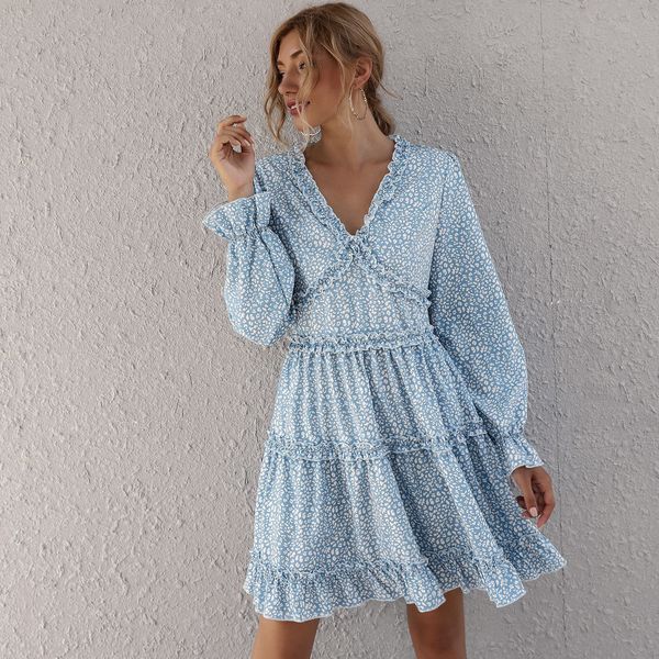 european and american fashion womens wear autumn 2020 backless v-neck dress long sleeve printed midi dress, Black;gray
european and american fashion womens wear autumn 2020 backless v-neck dress long sleeve printed midi dress, Black;gray