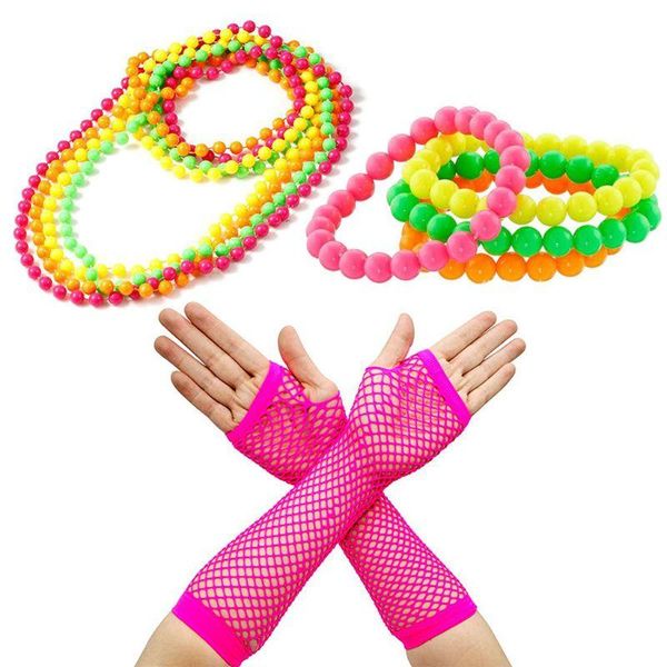 women girls 80s fancy dress accessories neon fingerless fishnet gloves beaded necklace bracelet for retro party outfit costume
women girls 80s fancy dress accessories neon fingerless fishnet gloves beaded necklace bracelet for retro party outfit costume